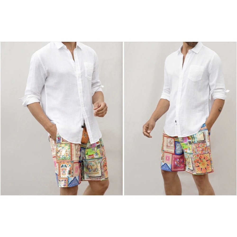 Johnny Was Annika Swim Trunks Shorts Mens Multicolor Lined Floral Beach Resort M